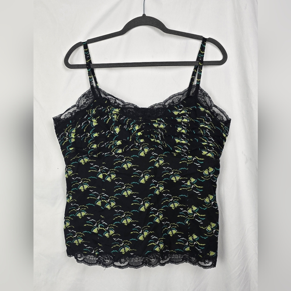 Style & Co Silk Babydoll Coquette Y2K Lace Trim Floral Women's Tank Top sz 14